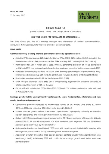 Thumbnail Unite Group (Unite Students) Financial Report 2016