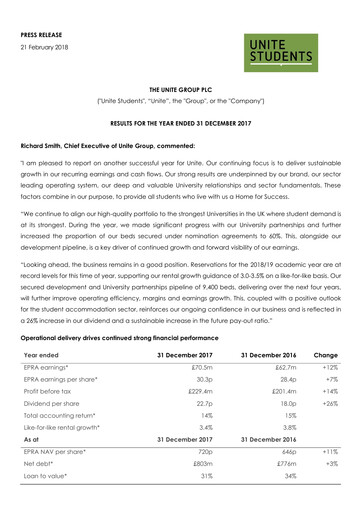 Thumbnail Unite Group (Unite Students) Financial Report 2017