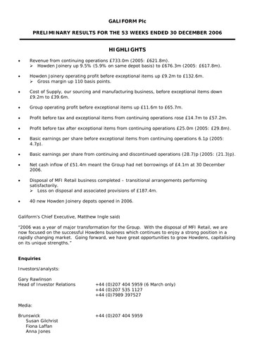 Thumbnail Howden Joinery Financial Report 2006