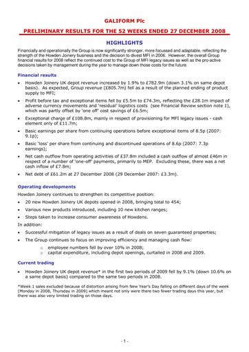 Thumbnail Howden Joinery Financial Report 2008