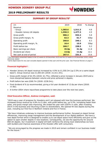 Thumbnail Howden Joinery Financial Report 2019