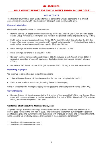 Thumbnail Howden Joinery Half-year Report 2008-h1