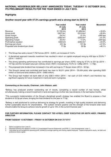 Thumbnail Bellway Financial Report 2015