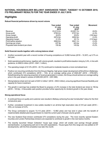 Thumbnail Bellway Financial Report 2019