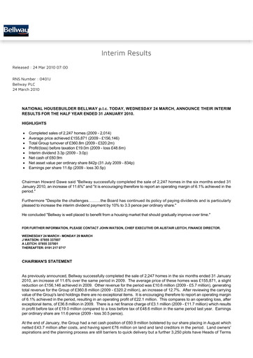 Thumbnail Bellway Half-year Report 2010-h1