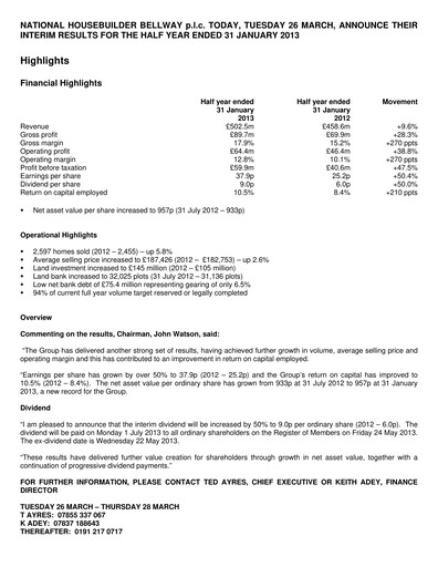 Thumbnail Bellway Half-year Report 2013-h1