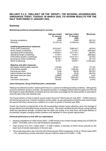 Thumbnail Bellway Half-year Report 2024-h1