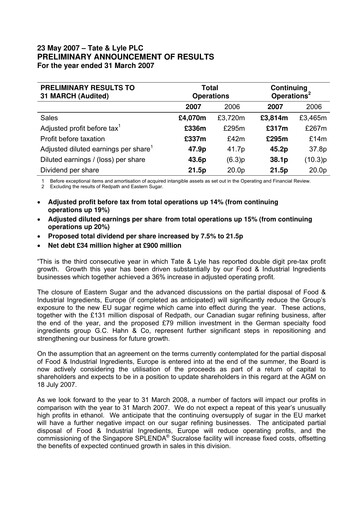 Thumbnail Tate & Lyle Financial Report 2007