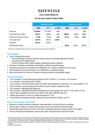 Thumbnail Tate & Lyle Financial Report 2020