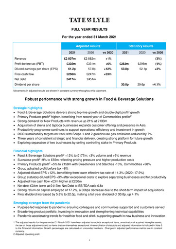 Thumbnail Tate & Lyle Financial Report 2021