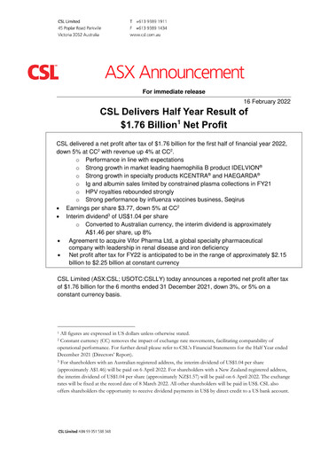 Thumbnail CSL Half-year Report 2022-h1