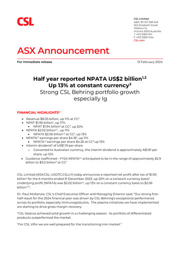 Thumbnail CSL Half-year Report 2024-h1