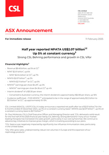 Thumbnail CSL Half-year Report 2025-h1