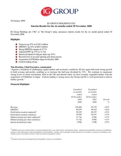 Thumbnail IG Group Half-year Report 2009-h1