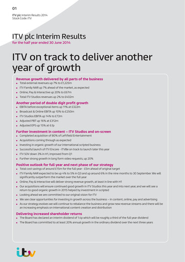 Thumbnail ITV plc Half-year Report 2014
