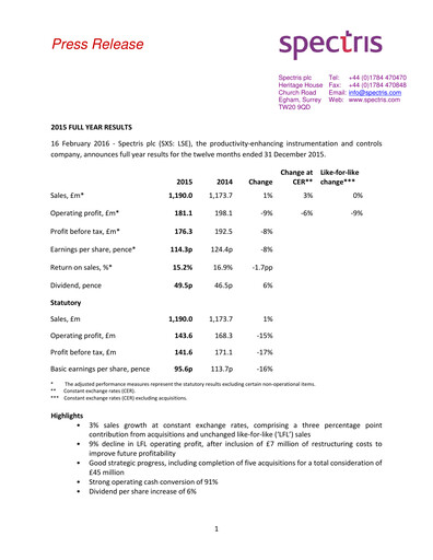 Thumbnail Spectris Financial Report 2015