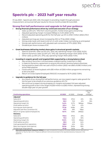 Miniature Spectris Rapport semestriel 2023-h1