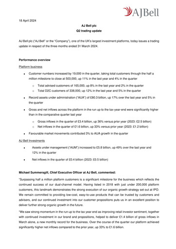 Vorschaubild AJ Bell Quartalsbericht 2024-q2