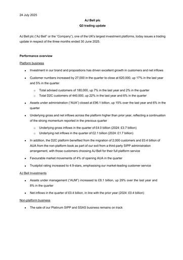 Vorschaubild AJ Bell Quartalsbericht 2025-q3