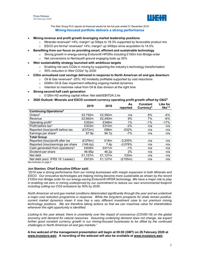 Thumbnail The Weir Group Financial Report 2019