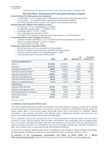 Thumbnail The Weir Group Financial Report 2022