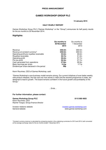 Miniature Games Workshop Group Rapport semestriel 2014-2015