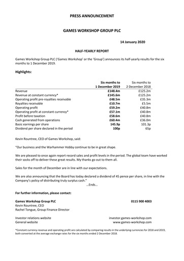 Miniature Games Workshop Group Rapport semestriel 2019-2020