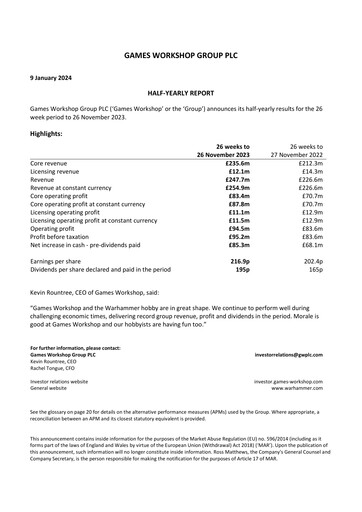 Miniature Games Workshop Group Rapport semestriel 2023-2024