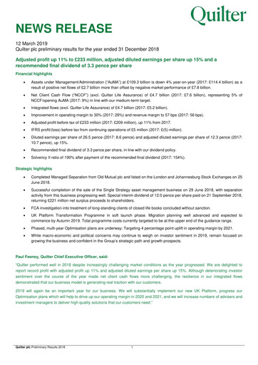 Thumbnail Quilter Financial Report 2018