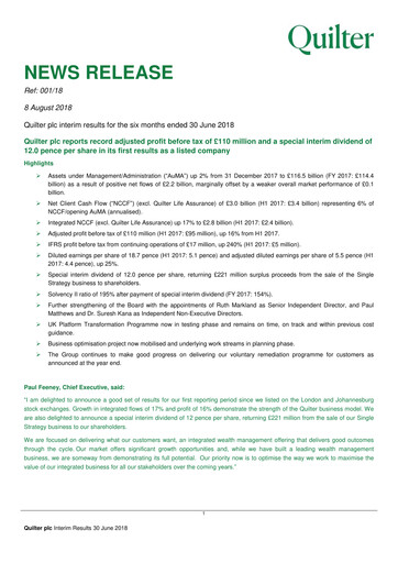 Thumbnail Quilter Half-year Report 2018-h1