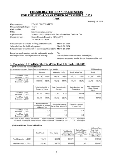 Thumbnail Ebara Corporation Financial Statement 2023