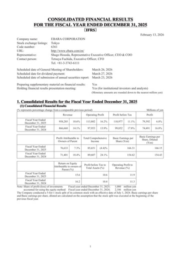 Thumbnail Ebara Corporation Financial Statement 2025