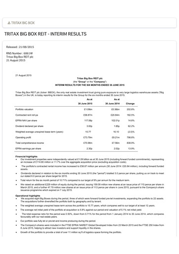Thumbnail Tritax Big Box REIT Half-year Report 2015-h1