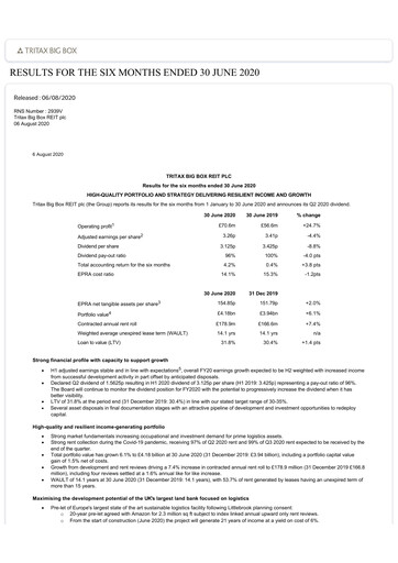 Thumbnail Tritax Big Box REIT Half-year Report 2020-h1