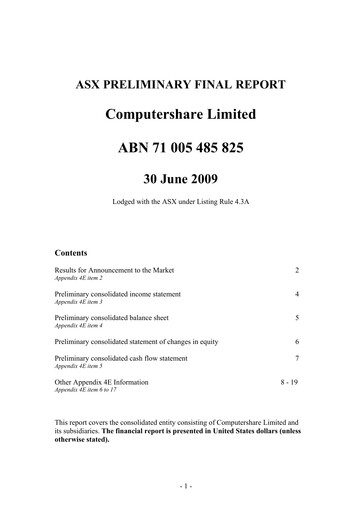 Thumbnail Computershare Financial Report fy2009