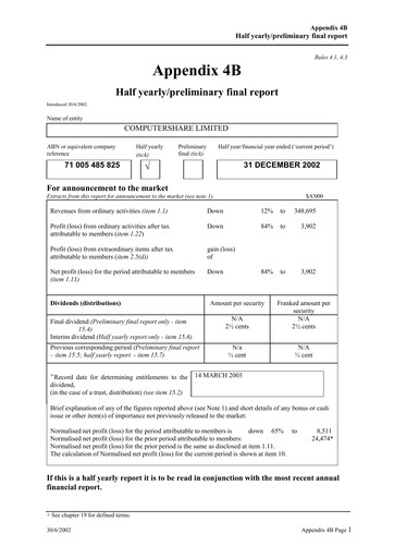 Miniature Computershare Rapport semestriel 2003-h1