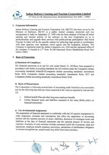 Thumbnail Indian Railway Catering & Tourism Financial Statement 2018-2019