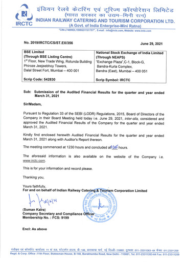 Thumbnail Indian Railway Catering & Tourism Financial Statement 2020-2021