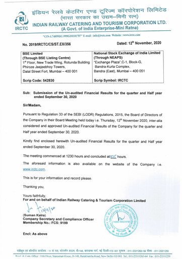 Thumbnail Indian Railway Catering & Tourism Quarterly Report 2020-q2