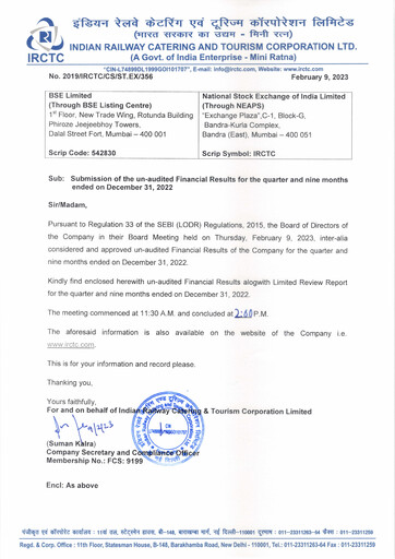 Thumbnail Indian Railway Catering & Tourism Quarterly Report 2022-q3