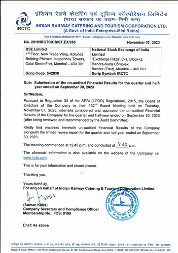 Thumbnail Indian Railway Catering & Tourism Quarterly Report 2023-q2