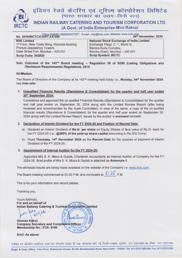 Thumbnail Indian Railway Catering & Tourism Quarterly Report 2024-q2