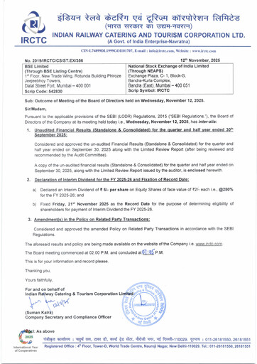 Thumbnail Indian Railway Catering & Tourism Quarterly Report 2025-q2