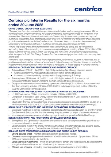 Thumbnail Centrica Half-year Report 2022-h1
