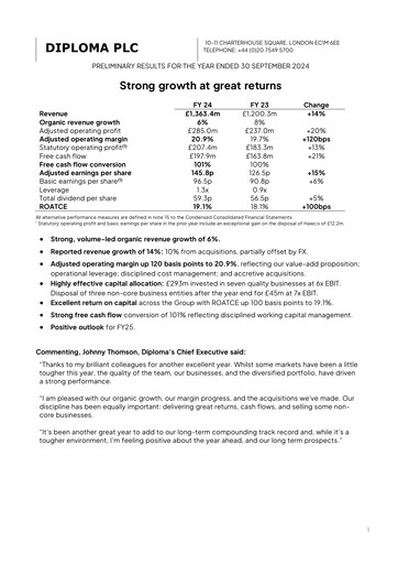 Thumbnail Diploma plc Financial Report 2024