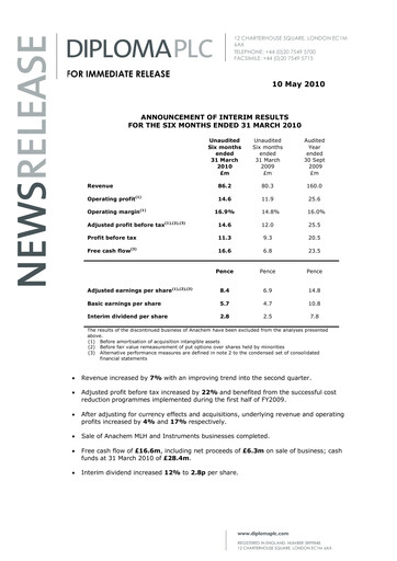 Thumbnail Diploma plc Half-year Report 2010-h1