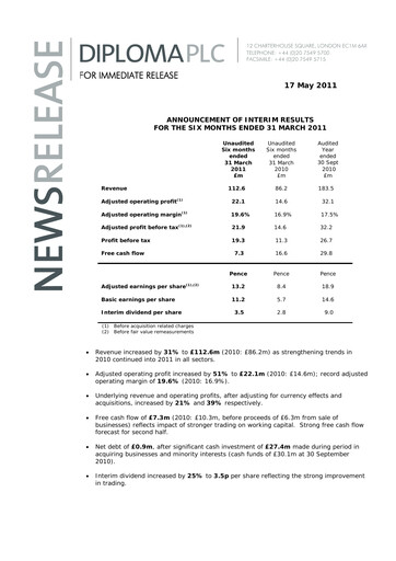 Thumbnail Diploma plc Half-year Report 2011-h1