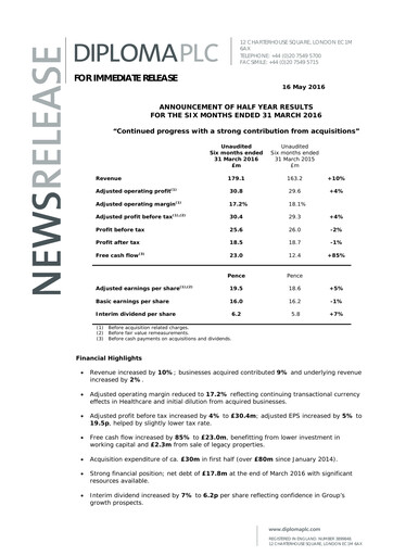 Thumbnail Diploma plc Half-year Report 2016-h1