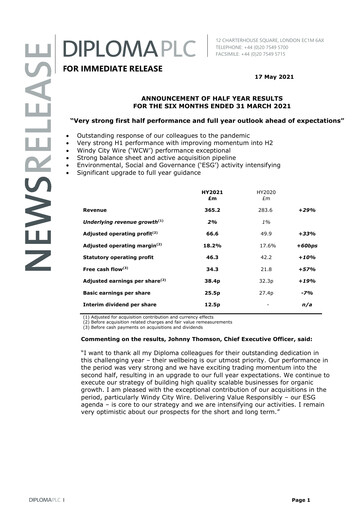 Thumbnail Diploma plc Half-year Report 2021-h1