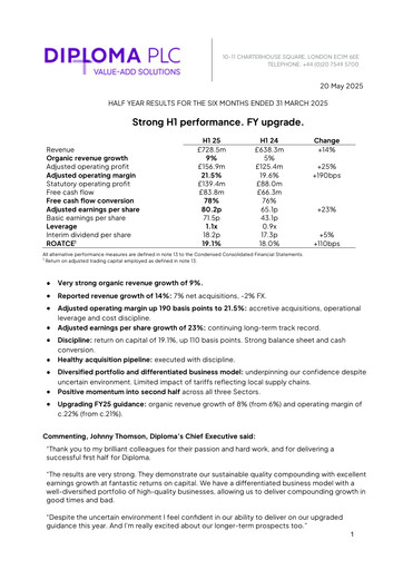 Thumbnail Diploma plc Half-year Report 2025-h1